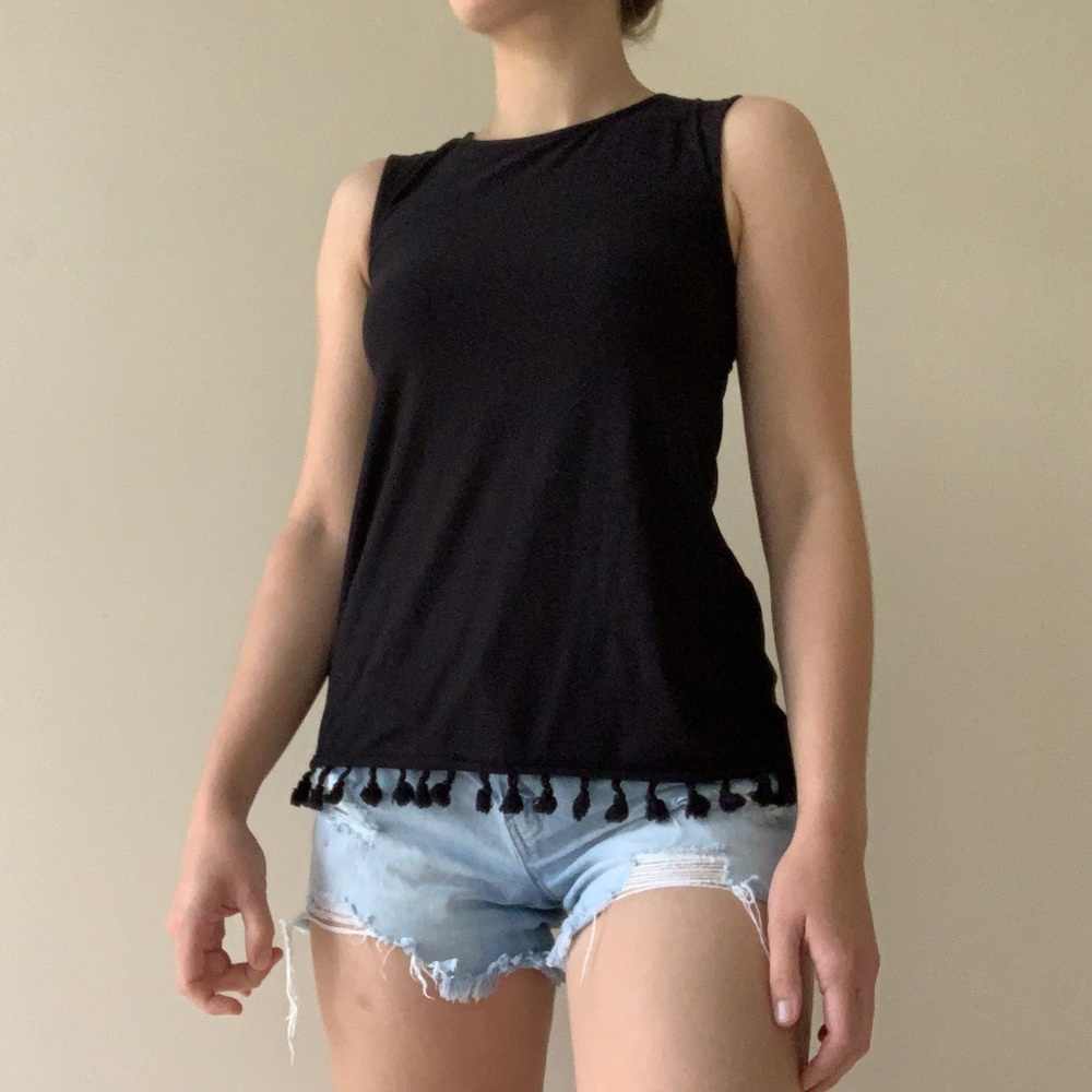 Black Pom Pom Tank Top
